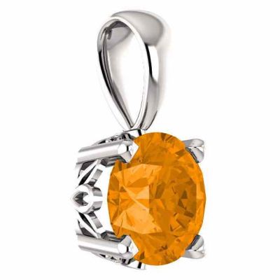 Orange Garnet Solitaire Pendant, 14K White Gold -  - STLPD-85857OGW