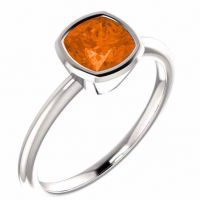 Poppy-Orange Topaz Antique-Square Bezel Set Ring, 14K White Gold
