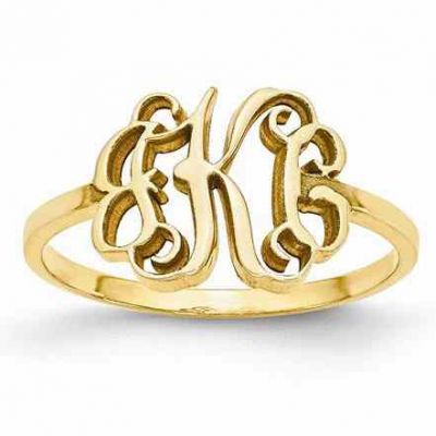 Ornamented Custom Monogram Ring in 14K Yellow Gold -  - QGRG-XNR71Y