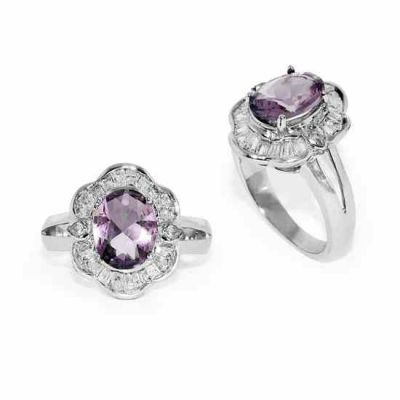 Oval Amethyst and Pear-Shaped CZ Ring in Silver -  - NRB-7110-AMA-CZWH-R
