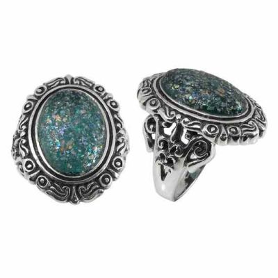 Oval Ancient Roman Glass Ring in Sterling Silver -  - NRB-5148-RG-OXI