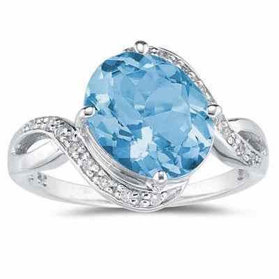 Oval Blue Topaz Diamond Curve Ring, 10K White Gold -  - SPR8046BT