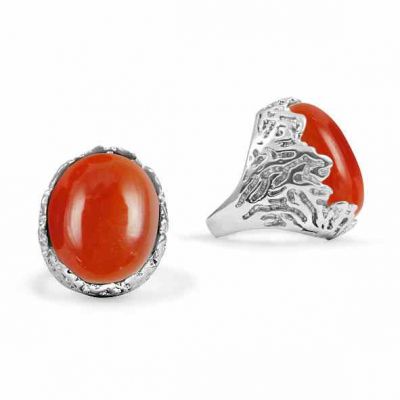 Oval Carnelian Stone Etched Ring in Sterling Silver -  - NRB-6340-CAR-R
