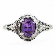 Oval Cut Amethyst Art Nouveau Style Sterling Silver Ring