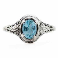 Oval Cut Blue Topaz Art Nouveau Style Sterling Silver Ring