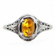 Oval Cut Citrine Art Nouveau Style 14K White Gold Ring