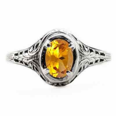 Oval Cut Citrine Art Nouveau Style Sterling Silver Ring -  - HGO-OV037CTSS