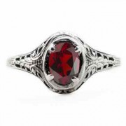 Oval Cut Garnet Art Nouveau Style Sterling Silver Ring