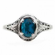 Oval Cut London Blue Topaz Art Nouveau Style Sterling Silver Ring