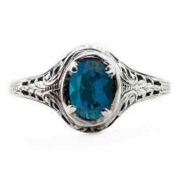 Oval Cut London Blue Topaz Art Nouveau Style Sterling Silver Ring