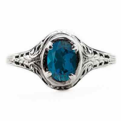 Oval Cut London Blue Topaz Art Nouveau Style 14K White Gold Ring -  - HGO-OV037LBTW