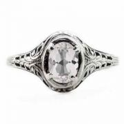 Oval Cut White Topaz Art Nouveau Style Sterling Silver Ring