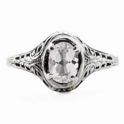 Oval Cut White Topaz Art Nouveau Style 14K White Gold Ring -  - HGO-OV037WTW