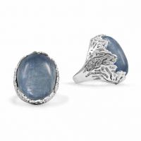 Oval Kyanite Stone Etched Ring in Sterling Silver