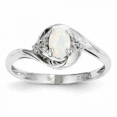 Oval Opal and Diamond Ring, 14K White Gold -  - QGRG-XBS391