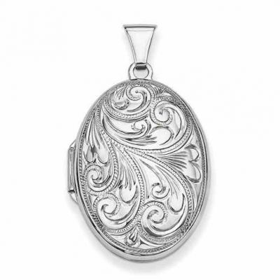 Oval Paisley Scroll Work Locket Pendant Necklace in Sterling Silver -  - QGPD-QLS10