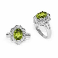 Oval Peridot and Pear-Shaped Silver CZ Ring