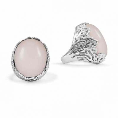 Oval Peru Pink Opal Etched Silver Ring -  - NRB-6340-PPO-R