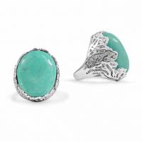 Oval Turquoise Etched Silver Ring