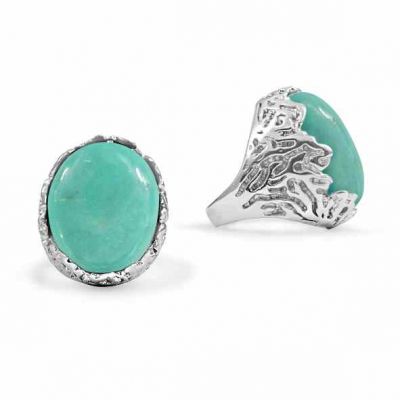 Oval Turquoise Etched Silver Ring -  - NRB-6340-STQ-R