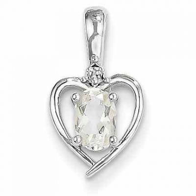 Oval White Topaz and Diamond Heart Pendant, 14K White Gold -  - QGPD-XBS457