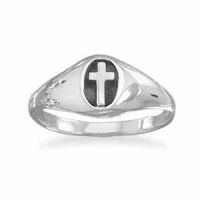 Oxidized Oval Christian Cross Ring, Sterling Silver