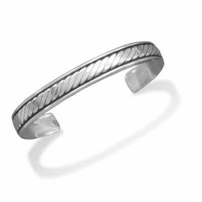 Oxidized Sterling Silver Men s Rope Design Cuff Bracelet -  - MMABR-22809