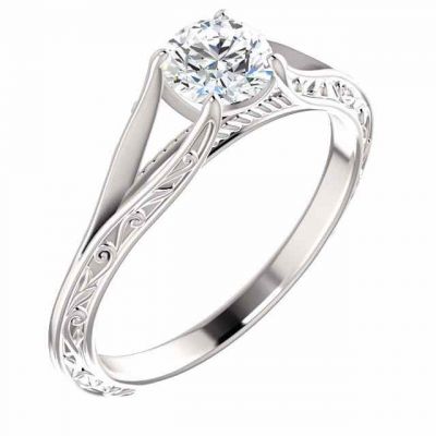 Paisley 4-Prong Scroll Solitaire Ring in 14K White Gold -  - STLEGR-123050-50