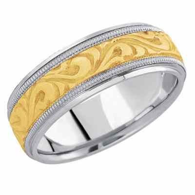 Paisley Carved Wedding Band, 14K Two-Tone Gold -  - USWB-HM229WYW
