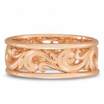 Paisley Carved Wedding Band in 14K Rose Gold -  - WEDLW-12R