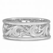 Paisley Carved Wedding Band in 14K White Gold