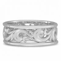 Paisley Carved Wedding Band in 14K White Gold