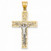 Paisley Crucifix Necklace, 14K Two-Tone Gold