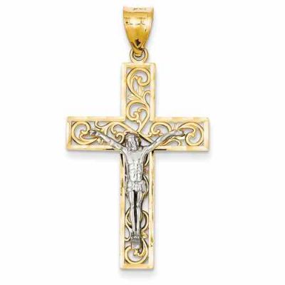Paisley Crucifix Necklace, 14K Two-Tone Gold -  - QGCR-C4394