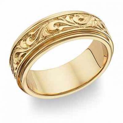 18K Gold Paisley Design Wedding Band Ring -  - UDB-3-18K