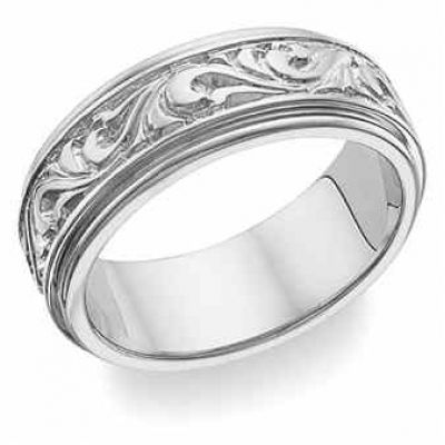 18K White Gold Paisley Design Wedding Band Ring -  - UDB-3W-18K