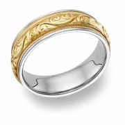 Paisley-Etched Wedding Band Ring - 14K Two-Tone Gold