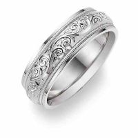Silver Paisley Etched Wedding Band Ring