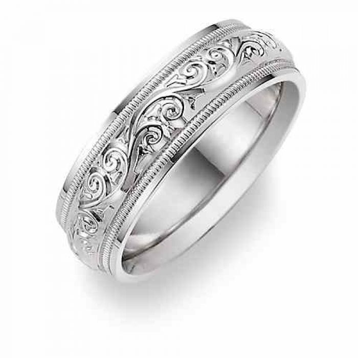 Wedding Rings : Silver Paisley Etched Wedding Band Ring