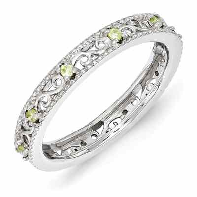 Paisley Filigree Silver Peridot Stackable Band Ring -  - QGRG-QSK1489