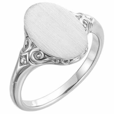 Paisley Scroll Signet Ring, 14K White Gold -  - STLRG-51659W