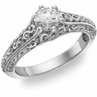 Paisley Solitaire 1/2 Carat Diamond Ring, 14K White Gold -  - QDR-2