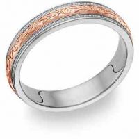 Paisley Design Wedding Band in 18K White and Rose Gold