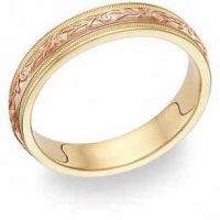 Paisley Wedding Band Ring - 14K Yellow and Rose Gold