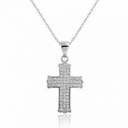 Pave Cubic Zirconia Cross Necklace in Sterling Silver