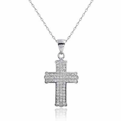 Pave Cubic Zirconia Cross Necklace in Sterling Silver -  - PRJ-PRPS0164