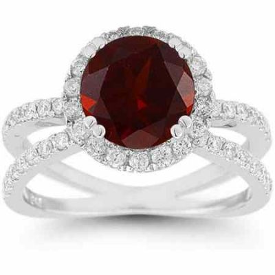 Pave Diamond Criss-Cross and Garnet Halo Ring -  - RXP-11R-1582GT