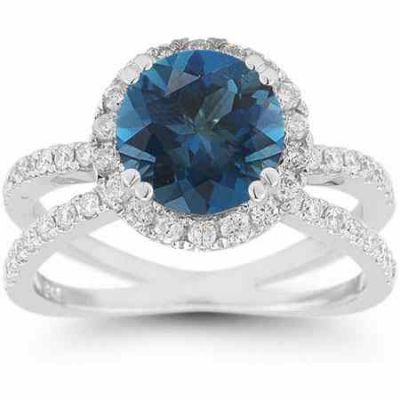 Pave Diamond Criss-Cross London Blue Topaz Halo Ring -  - RXP-11R-1582LBT