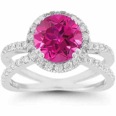 Pave Diamond Criss-Cross Pink Topaz Halo Ring -  - RXP-11R-1582PT