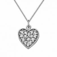 Pave Diamond Heart Necklace, 14K White Gold